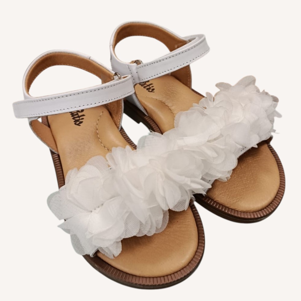 Sandalo bianco fiori in tulle